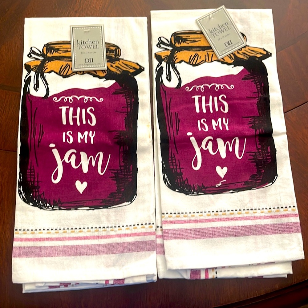 Lot of 2 Foodie Fun Printed Dishtowels. 18 x 28". 100% Cotton.